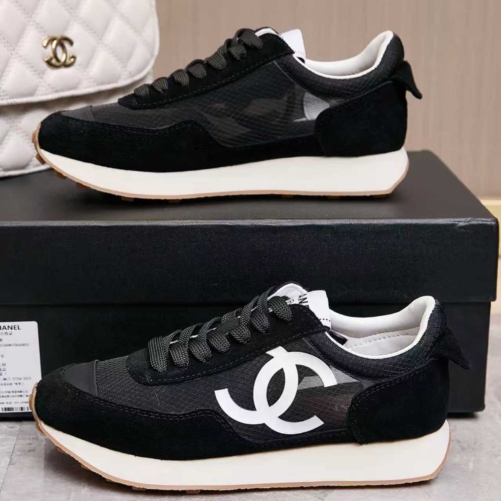 ✨ Chanel Black Mesh & Suede CC Logo Sneakers ✨